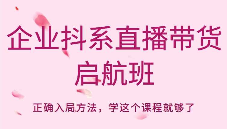 企业抖系直播带货启航班，正确入局方法，学这个课程就够了-课程网